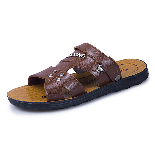 

Men's Spring & Summer Classic / British Daily Outdoor Slippers & Flip-Flops Walking Shoes Leather Breathable Wear Proof Black / Brown