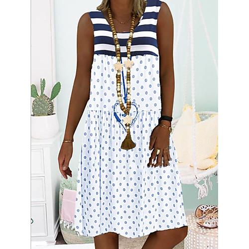 

Women's Shift Dress - Sleeveless Polka Dot Summer Elegant 2020 White Black S M L XL XXL XXXL