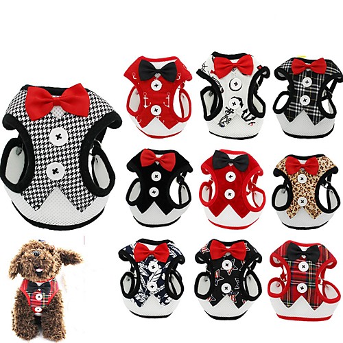 

Cat Dog Harness Leash Soft Running Vest Casual Safety Plaid / Check Solid Colored Fabric Black / Red Black / White