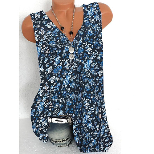 

Women's T-shirt Floral Tops - Print V Neck Daily Black Blue Red S M L XL 2XL 3XL 4XL
