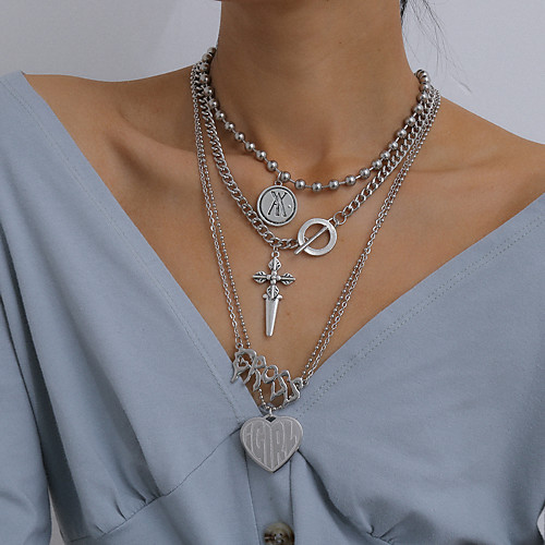 

Women's Statement Necklace Stacking Stackable Heart Punk Fashion Chrome Iron Silver 40 cm Necklace Jewelry For Street