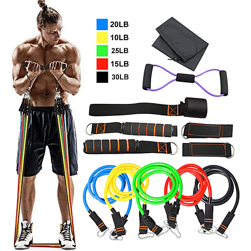 

Resistance Band Set 12 pcs 5 Stackable Exercise Bands Door Anchor Legs Ankle Straps Sports TPE Home Workout Pilates Heavy-duty Carabiner Strength Training Muscular Bodyweight Training Muscle Building