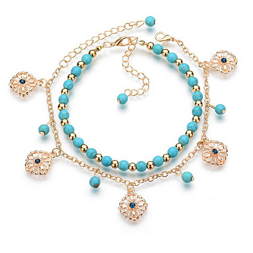 

Women's Ankle Bracelet Double Layered Boho Anklet Jewelry Gold For Daily