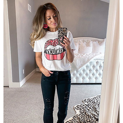

Women's Geometric Letter T-shirt Daily Weekend White