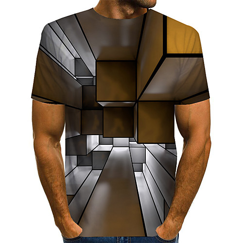 

Men's Plus Size Geometric 3D Print T-shirt Street chic Exaggerated Daily Going out Round Neck Rainbow / Short Sleeve