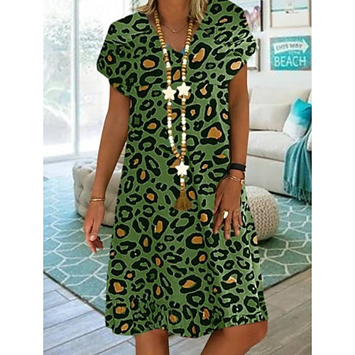 

Women's Shift Dress Knee Length Dress - Short Sleeves Leopard Summer Casual 2020 White Red Khaki Green S M L XL XXL XXXL XXXXL