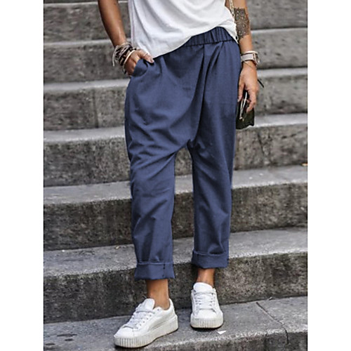 

Women's Basic Loose Chinos Pants - Solid Colored Black Army Green Khaki S / M / L