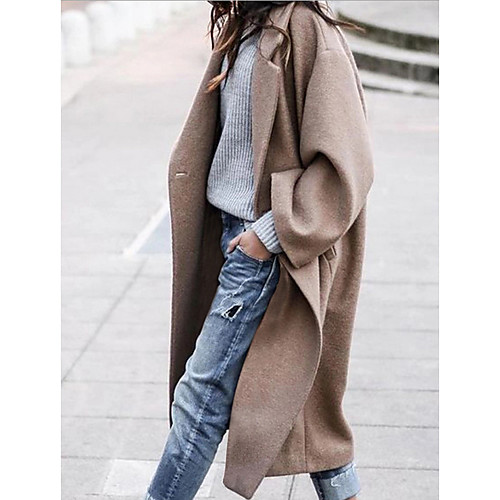 

Women's Coat Daily Going out Regular Solid Colored Khaki S / M / L