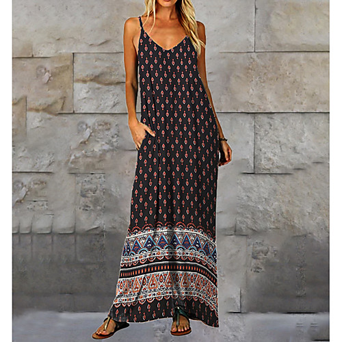 

Women's Shift Dress Knee Length Dress - Sleeveless Geometric Print Summer Casual Daily 2020 Black M L XL XXL XXXL