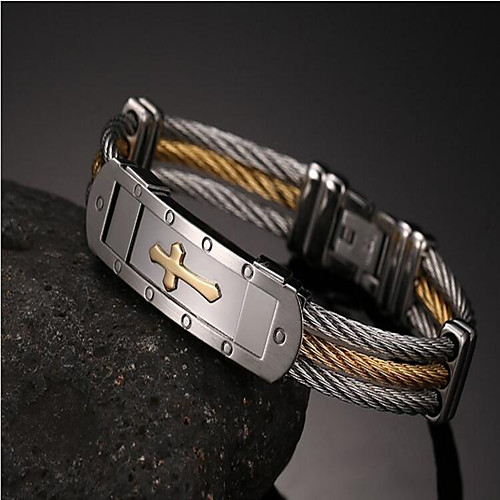 

Men's Chain Bracelet Braided Cross Fashion Titanium Steel Bracelet Jewelry Gold For Party Evening Gift