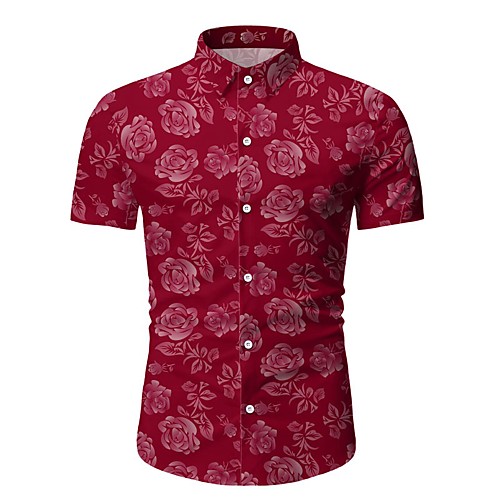 

Men's Floral Color Block Tropical Leaf Print Shirt Basic Tropical Daily Holiday Classic Collar Red / Light Blue / Short Sleeve