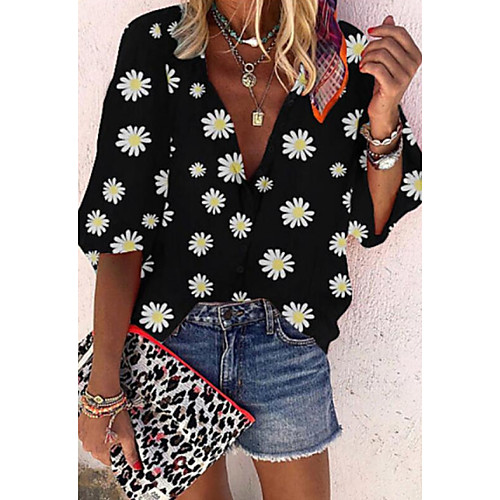 

Women's Floral Daisy T-shirt Daily V Neck Black / Purple / Yellow / Green