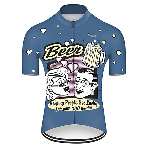 

21Grams Men's Short Sleeve Cycling Jersey Polyester Blue / White Heart Novelty Oktoberfest Beer Bike Jersey Top Mountain Bike MTB Road Bike Cycling Breathable Quick Dry Ultraviolet Resistant Sports
