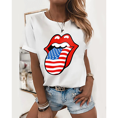 

Women's National Flag Print T-shirt Basic Daily White