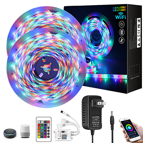 

ZDM 2x5M Light Sets RGB Strip Lights 540 LEDs 2835 SMD 8mm 1 24Keys Remote Controller 1 x 2A power adapter WiFi Controller 1 set RGB Christmas New Year's Waterproof APP Control Cuttable 12 V