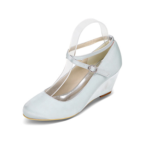 

Women's Wedding Shoes 2020 Spring / Summer Wedge Heel Round Toe Sweet Minimalism Wedding Party & Evening Solid Colored Satin White / Black / Purple