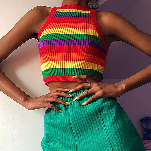 

2020 SUMMER Trendy Rainbow Knitted Halter Top