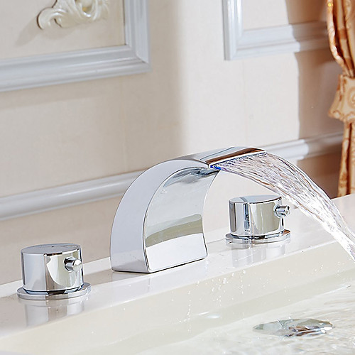 

Bathroom Sink Faucet - Widespread / Waterfall Chrome Deck Mounted Two Handles Three HolesBath Taps