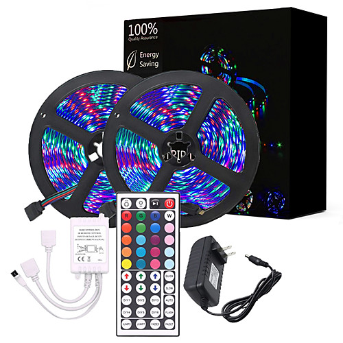 

2x5M Flexible LED Light Strips Light Sets Remote Controls 600 LEDs 3528 SMD 8mm 1 X 12V 3A Power Supply 1 set RGB Cuttable Color Gradient Tiktok LED Strip Lights 12 V