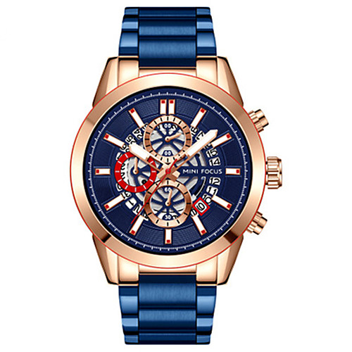 

MINI FOCUS Men's Steel Band Watches Quartz Stylish Stainless Steel Black / Blue / Silver 30 m Calendar / date / day New Design Noctilucent Analog Casual Fashion - Gold Blue Silver One Year Battery