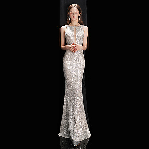 

Mermaid / Trumpet Sparkle Sexy Engagement Prom Dress Jewel Neck Sleeveless Floor Length Sequined with Sequin 2021