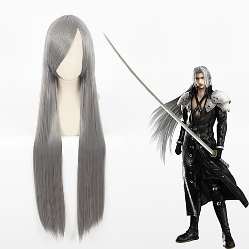 

Final Fantasy Sephiroth Cosplay Wigs Women's With Bangs 28 inch Heat Resistant Fiber Straight Gray Teen Adults' Anime Wig