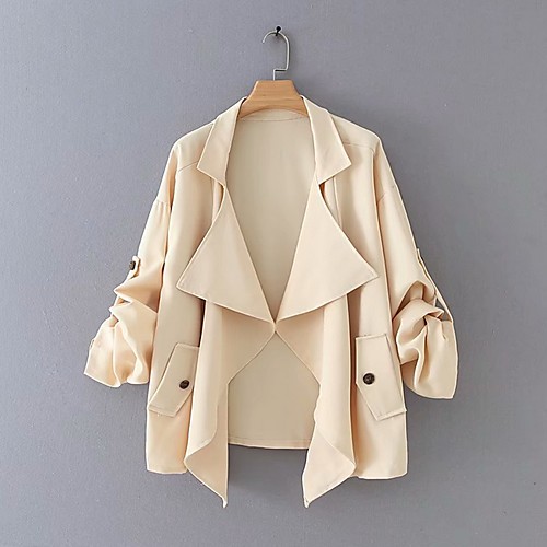 

Women's Daily Regular Coat, Solid Colored Rolled collar Long Sleeve Polyester Khaki