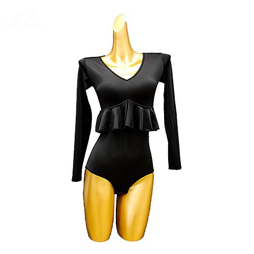 

Latin Dance Leotard / Onesie Ruffles Split Joint Women's Performance Long Sleeve Ice Silk