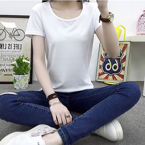 

Women's Solid Colored Slim T-shirt - Cotton Basic Daily Going out White / Black