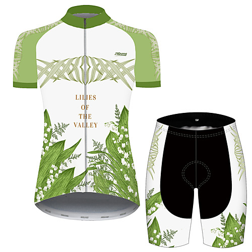 

21Grams Women's Short Sleeve Cycling Jersey with Shorts Green Floral Botanical Bike Clothing Suit Breathable 3D Pad Quick Dry Ultraviolet Resistant Reflective Strips Sports Patterned Mountain Bike