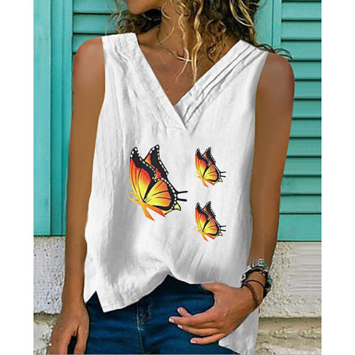 

Women's Tank Top Geometric Tops V Neck Daily Summer White Yellow Army Green Gray S M L XL 2XL 3XL / Going out