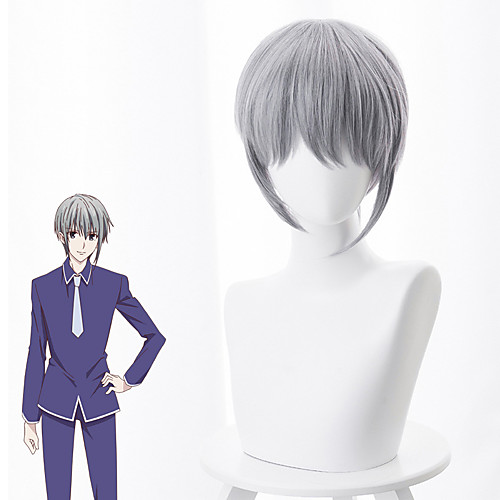 

Fruits Basket Souma Yuki Cosplay Wigs Men's Asymmetrical 15 inch Heat Resistant Fiber kinky Straight Gray Gray Anime