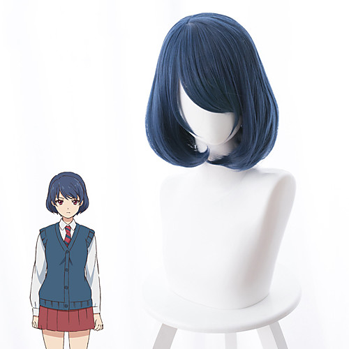 

Domestic Girlfriend Cosplay Wigs Women's Bob 14 inch Heat Resistant Fiber kinky Straight Blue Blue Anime