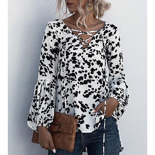 

Women's Geometric Blouse Daily Going out V Neck White