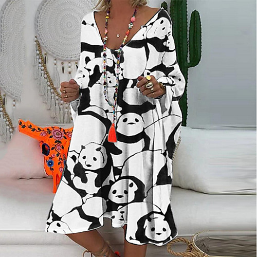 

Women's Shift Dress Knee Length Dress - Long Sleeve Floral Summer Elegant 2020 White S M L XL