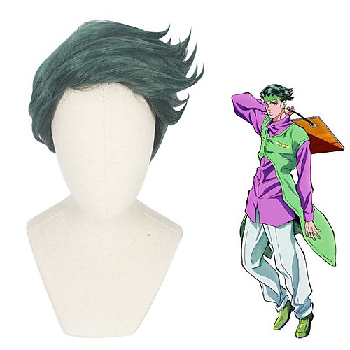 

Cosplay Wig Rohan Kishibe JoJo's Bizarre Adventure Curly Asymmetrical Wig Short Green Synthetic Hair 12 inch Men's Anime Cosplay Exquisite Green