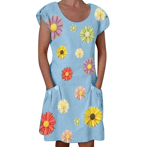 

Women's Shift Dress - Short Sleeves Floral Summer Elegant 2020 Blue Yellow Green Gray S M L XL XXL XXXL