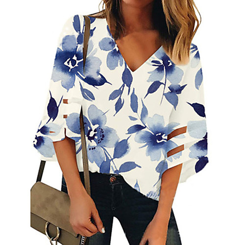 

Women's Tops Graphic Shirt - Print V Neck Daily Blue S M L XL 2XL 3XL