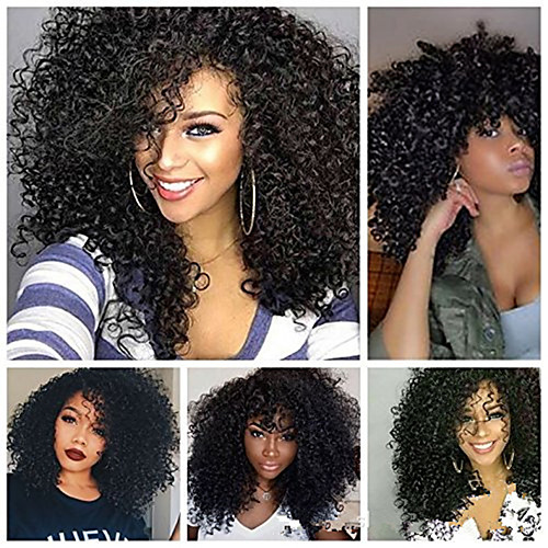 

Synthetic Wig Afro Curly Asymmetrical Wig Long Black Synthetic Hair 18 inch Women's Cool curling Fluffy Black