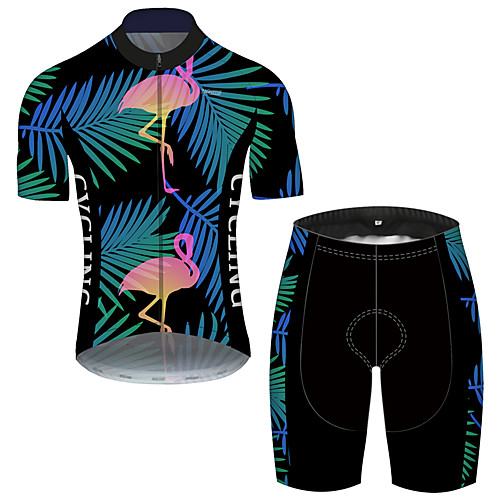 

21Grams Men's Short Sleeve Cycling Jersey with Shorts Black / Blue Flamingo Floral Botanical Animal Bike UV Resistant Quick Dry Breathable Sports Flamingo Mountain Bike MTB Road Bike Cycling Clothing