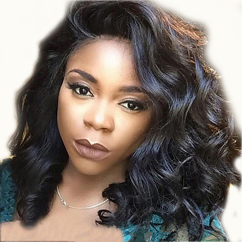 

Synthetic Wig Curly Asymmetrical Wig Long Natural Black Synthetic Hair 16 inch Women's Fashionable Design Women Lovely Black