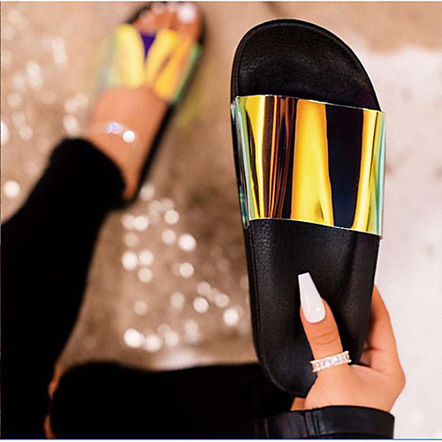 

Women's Flats 2020 Spring / Summer Platform Open Toe Casual Beach Rhinestone / Sparkling Glitter PVC Black / Yellow / Fuchsia