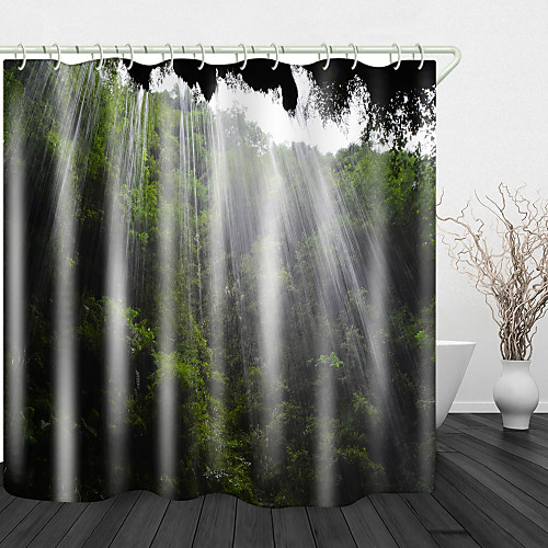 

Beautiful Water Curtain Hole Digital Print Waterproof Fabric Shower Curtain for Bathroom Home Decor Covered Bathtub Curtains Liner Includes with Hooks