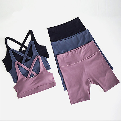 

Women's 2pcs Tracksuit Yoga Suit Cross Back Solid Color Black Pink Blue Running Fitness Gym Workout High Waist Shorts Bra Top Sport Activewear Breathable Tummy Control Butt Lift Moisture Wicking