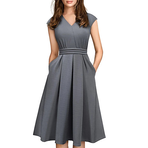 

Women's A Line Dress - Short Sleeves Solid Color Spring Summer V Neck Work Elegant Slim 2020 Black Gray S M L XL XXL