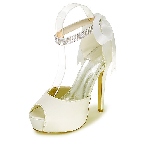 

Women's Wedding Shoes Spring / Summer Stiletto Heel Peep Toe Minimalism Wedding Party & Evening Sparkling Glitter / Ribbon Tie Solid Colored Satin White / Black / Purple