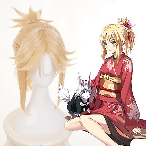 

Cosplay Costume Wig Cosplay Wig Mordred Fate / Apocrypha kinky Straight With Bangs With Ponytail Wig Blonde Long Blonde Synthetic Hair 14 inch Women's Anime Cosplay Cool Blonde