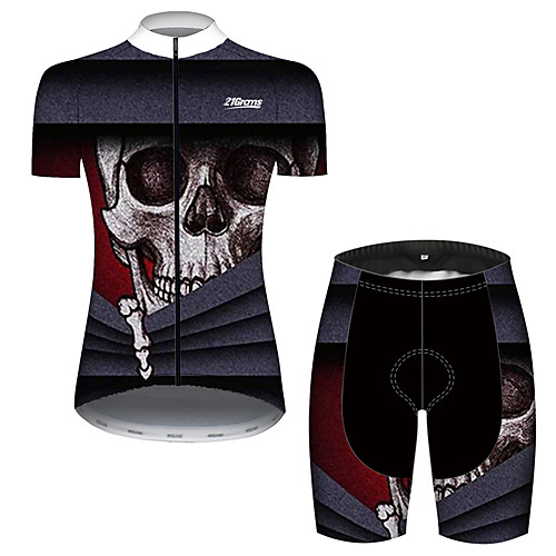 

21Grams Women's Short Sleeve Cycling Jersey with Shorts Black / Red Skull Bike Clothing Suit Breathable 3D Pad Quick Dry Ultraviolet Resistant Reflective Strips Sports Patterned Mountain Bike MTB