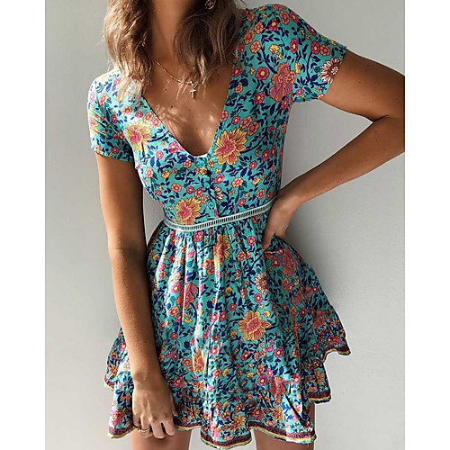 

Women's A Line Dress - Short Sleeves Floral Summer Elegant 2020 Blue S M L XL XXL