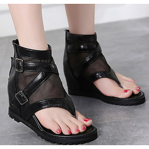 

Women's Sandals Wedge Sandals Summer Wedge Heel Round Toe Daily Mesh Black / Gray